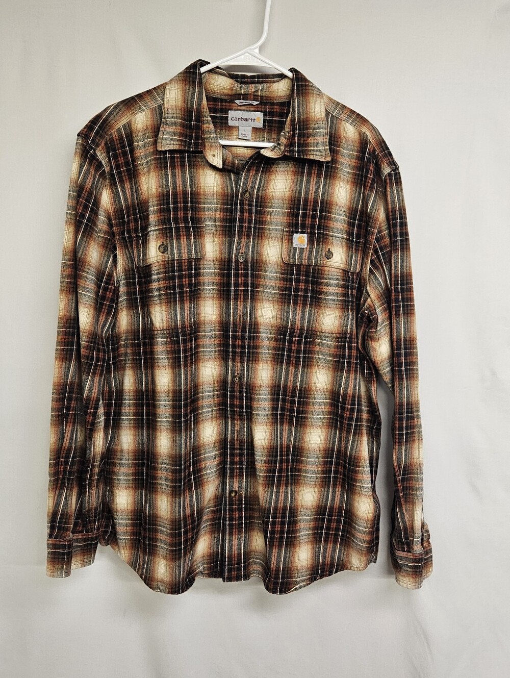 Carhartt Plaid Flannel Shirt Black Brown Original Fit Large Men’s Button Down